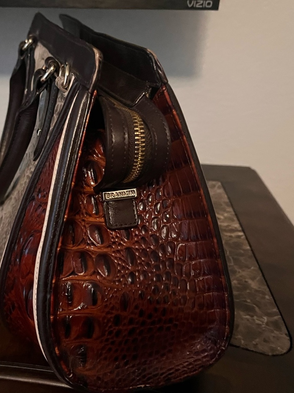 Brahmin Rich Brown Croc-Embossed Leather Briefcase
